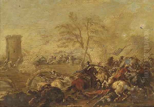 A cavalry skirmish 10 Oil Painting by Jacques Courtois