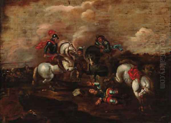 A cavalry skirmish 11 Oil Painting by Jacques Courtois