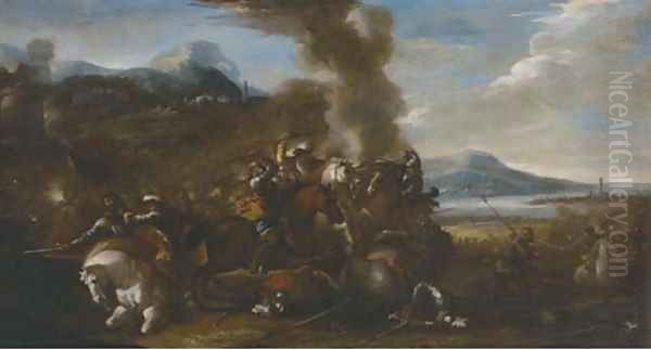 A cavalry skirmish 2 Oil Painting by Jacques Courtois