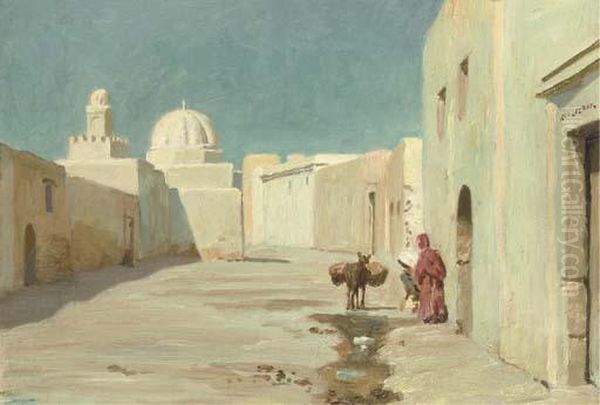 A Little Street In Kairouan, Tunesia Oil Painting by August Le Gras