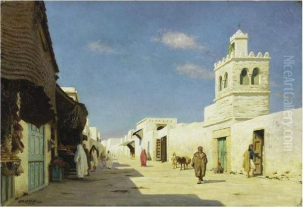 Une Rue A Tunis Oil Painting by August Le Gras