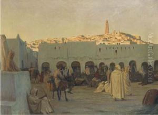 Oriental Market At Ghardaia Oil Painting by August Le Gras