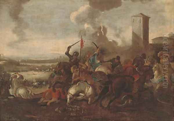 A cavalry skirmish between Christians and Turks Oil Painting by Jacques Courtois