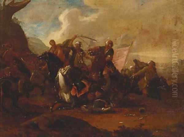 Cavalry skirmishes between Turks and Christians Oil Painting by Jacques Courtois