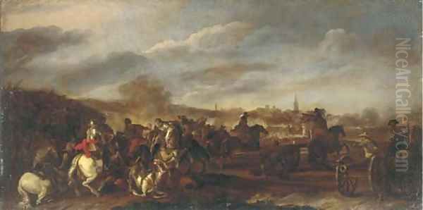 A cavalry battle Oil Painting by Jacques Courtois