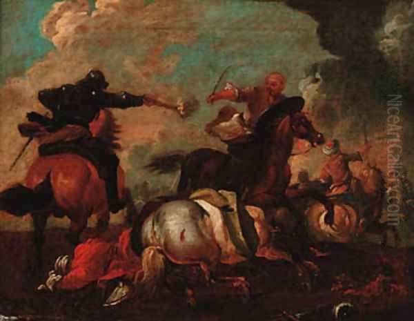 A cavalry engagement between Christians and Turks Oil Painting by Jacques Courtois