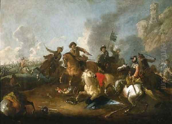 A cavalry skirmish Oil Painting by Jacques Courtois