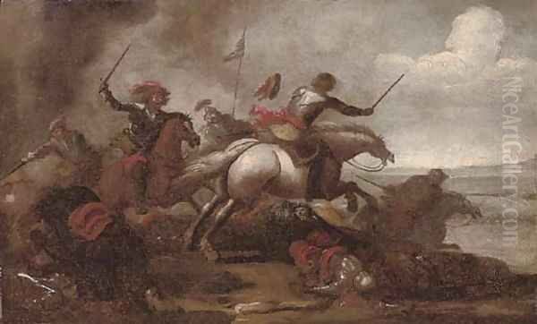 A cavalry skirmish 5 Oil Painting by Jacques Courtois