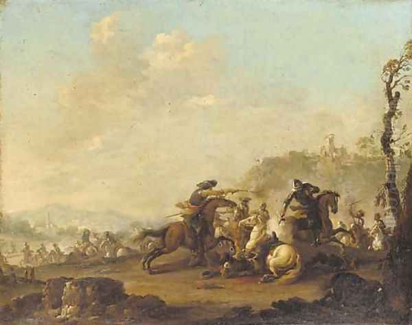 A cavalry engagement Oil Painting by Jacques Courtois