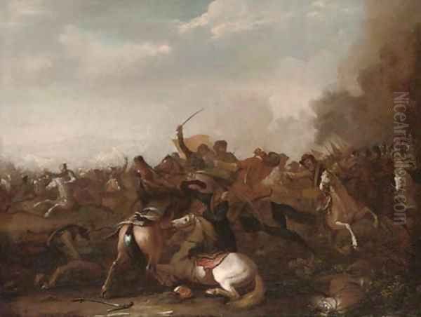 A cavalry skirmish 3 Oil Painting by Jacques Courtois