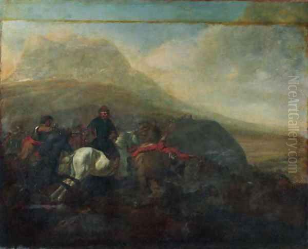 A cavalry skirmish 6 Oil Painting by Jacques Courtois