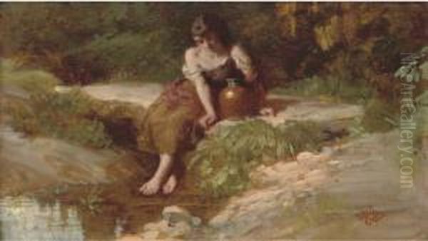 Resting At The Stream Oil Painting by Henry Le Jeune