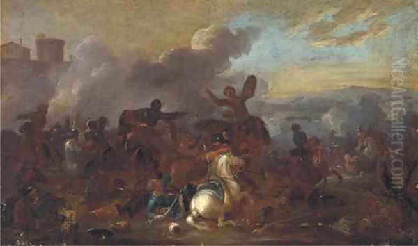 A cavalry skirmish 7 Oil Painting by Jacques Courtois