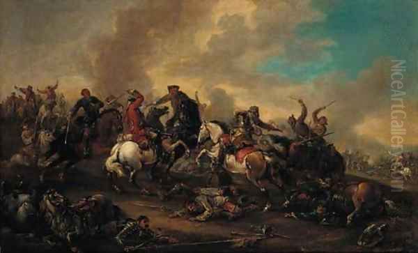 A cavalry skirmish 9 Oil Painting by Jacques Courtois