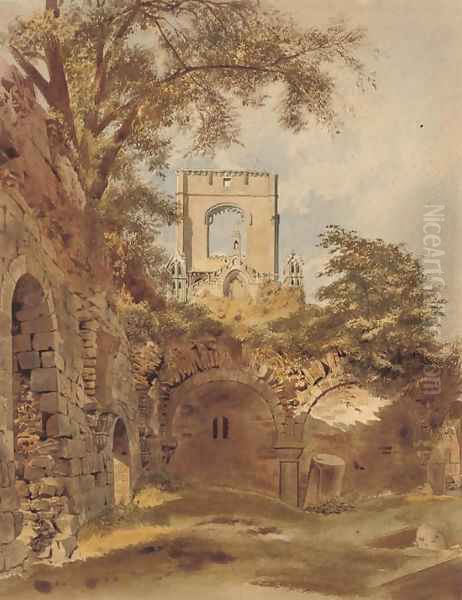 A ruined abbey Oil Painting by Thomas Hartley Cromek