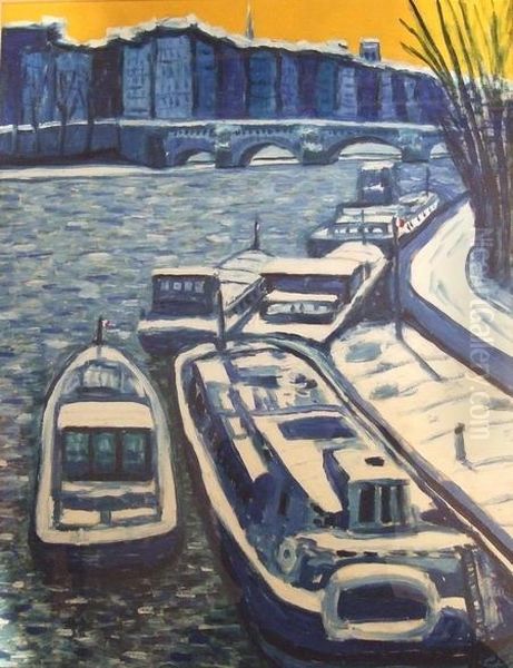 Peniches Sous La Neige Oil Painting by Georges Le Mare