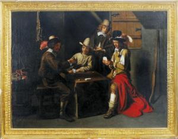 Cardplayers In An Interior Oil Painting by Mathieu Le Nain