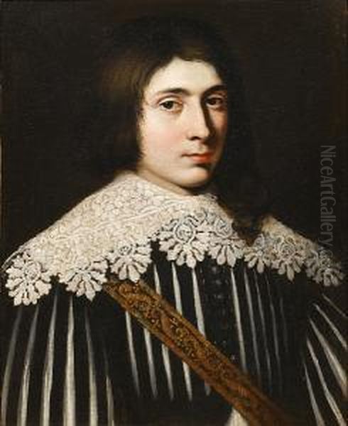 Portrait Of A Young Man, Bust-length, In Blackand White Costume With A Lace Collar Oil Painting by Mathieu Le Nain