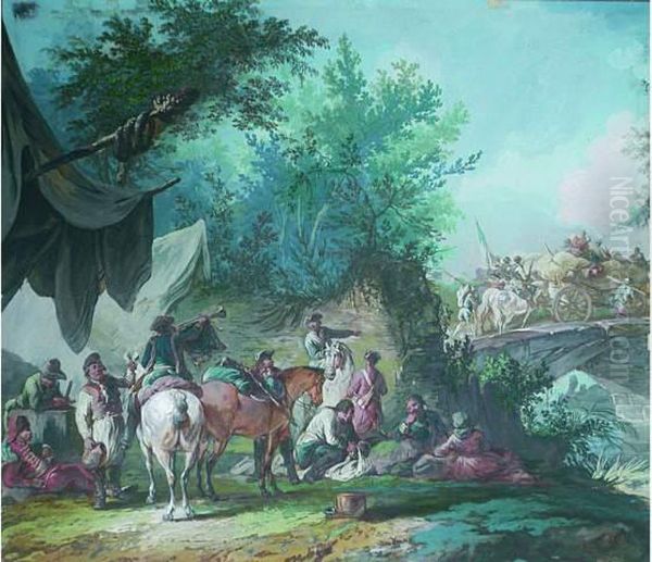 Le Repos Des Militaires Oil Painting by Jean-Baptiste Le Paon