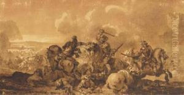 Une Bataille De Cavalerie Oil Painting by Jean-Baptiste Le Paon