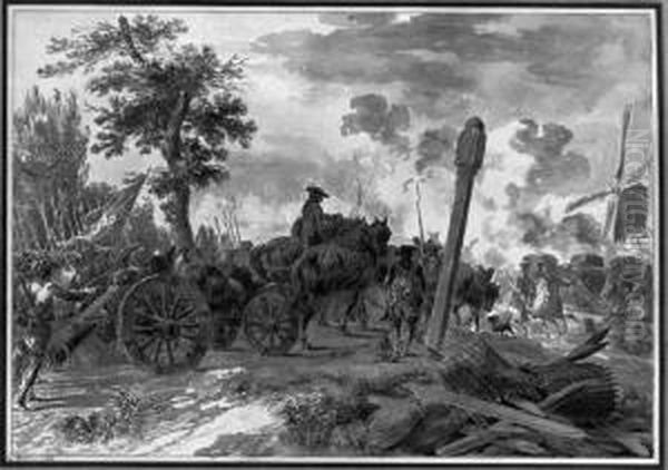 French Artillery Approaching A Besieged Town In The Lowcountries Oil Painting by Jean-Baptiste Le Paon