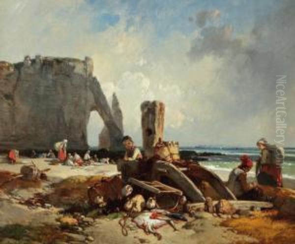 Pecheurs A Etretat Oil Painting by Eugene Lepoittevin