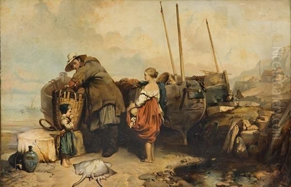 Famiglia Di Pescatori Oil Painting by Eugene Lepoittevin