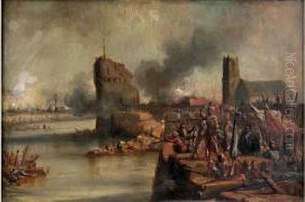 Prise Du Havre Par Le Connetable
 De Montmorency, Le Roi Et Le Prince De Conde Le 26 Juillet 1565. Oil Painting by Eugene Lepoittevin