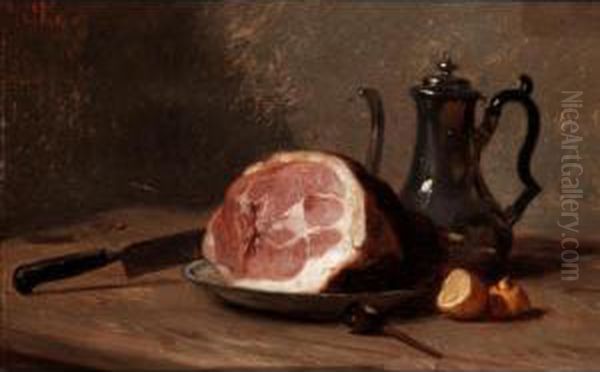 Still Life Of Ham Oil Painting by Eugene Lepoittevin