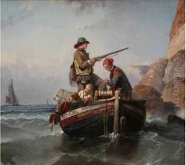 Pecheur Chassant Sous Les Falaises Du Pays De Caux Oil Painting by Louis Le Poittevin