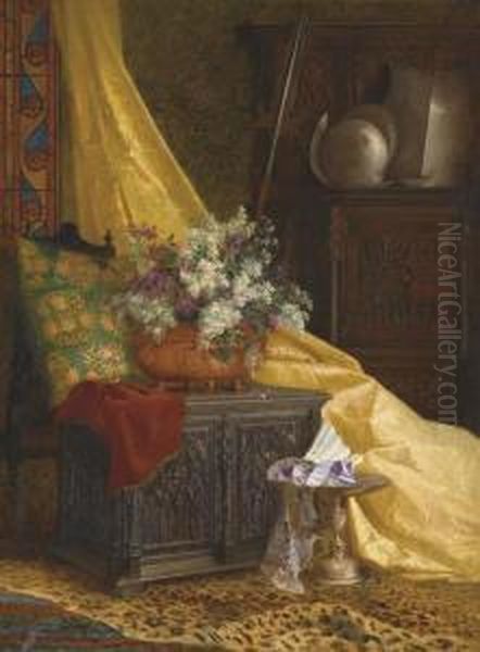 Bouquet De Lilas Dans Un Interieur Oil Painting by Louis Le Poittevin