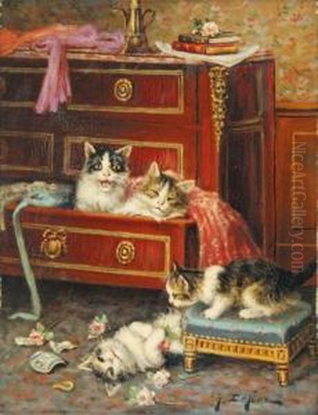 Chatons Turbulents Oil Painting by Jules Le Roy