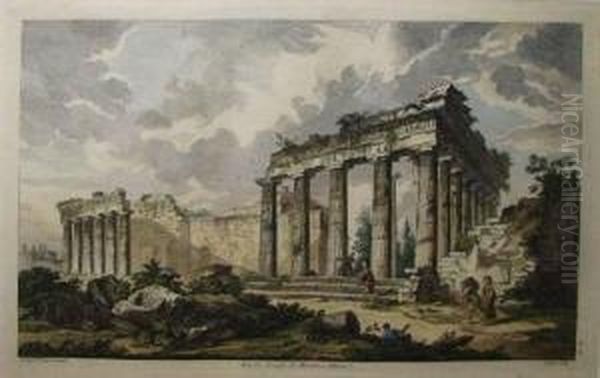 Vue Du Temple De Thesee A Athene (temple Of Theseus In Athens) Oil Painting by Jules Le Roy