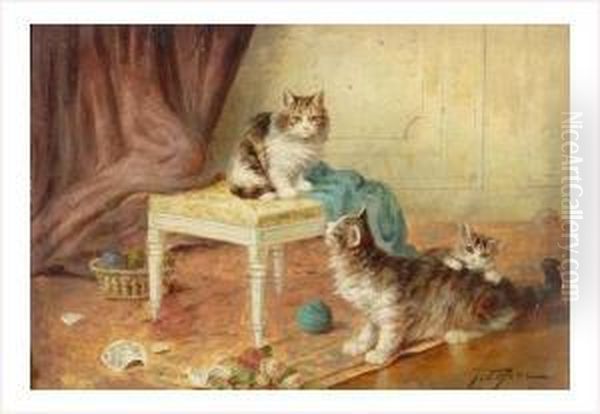 Les Chatons Et Le Vase Brise Oil Painting by Jules Le Roy