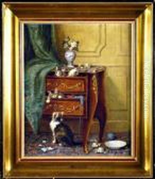 [chats A La Commode] Oil Painting by Jules Le Roy