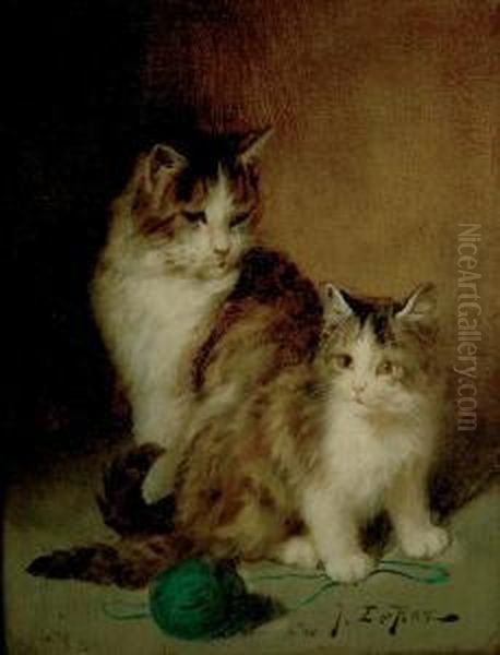 Chatte Et Son Petit Oil Painting by Jules Le Roy