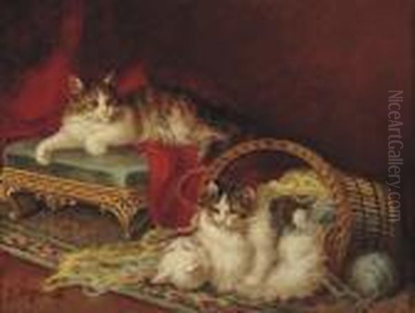 Chatons Jouant Oil Painting by Jules Le Roy