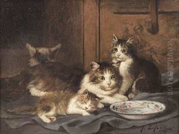 Kittens Oil Painting by Jules Le Roy