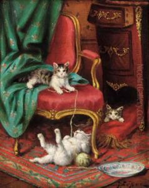 The Playful Cats Oil Painting by Jules Le Roy