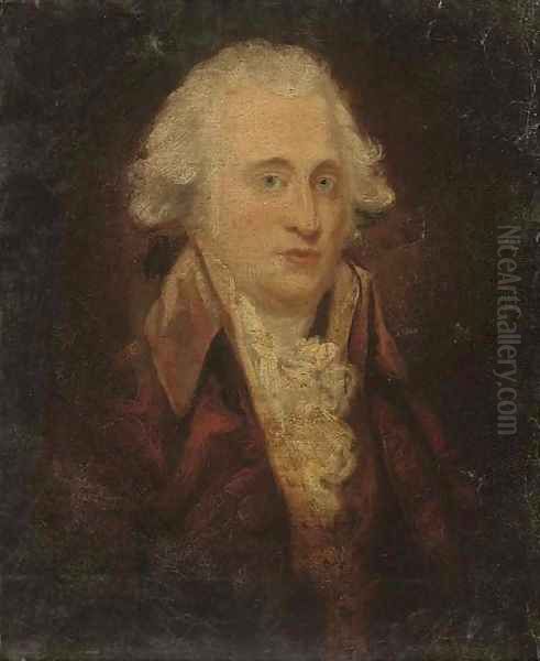 Portrait of a gentleman, bust-length, in a red coat and yellow waistcoat Oil Painting by Francis Cotes