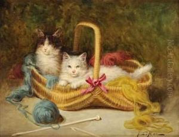 Chatons Dans Un Panier Oil Painting by Jules Leroy