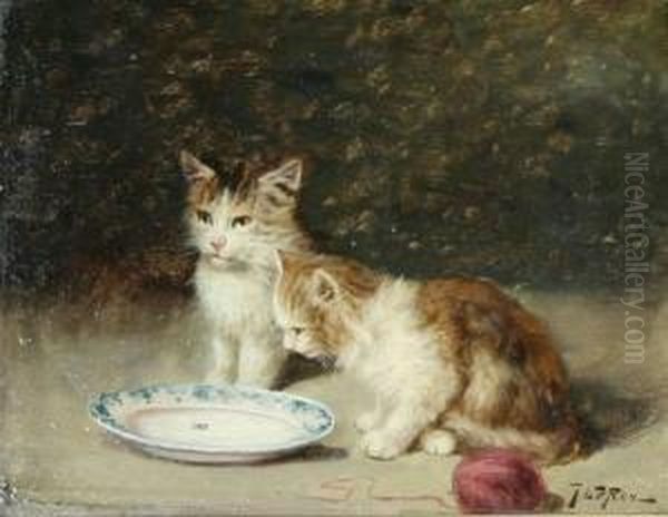 Playful Kittens Oil Painting by Jules Leroy