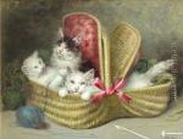 A Basket Of Kittens Oil Painting by Jules Leroy