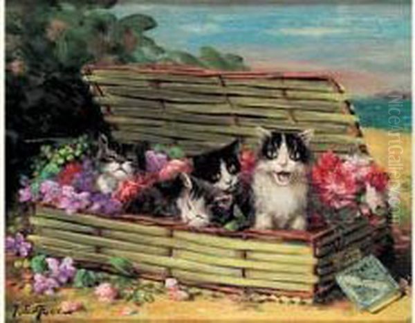 Chatons Dans Un Panier Oil Painting by Jules Leroy