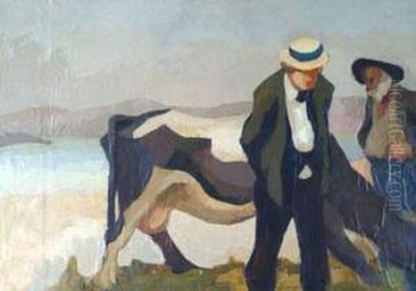 Le Bouvier Avec Sa Vache Oil Painting by Maurice Le Scouezec