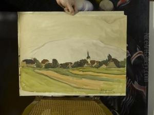 Landschaft Mit Dorf. 1927. Oil Painting by Maurice Le Scouezec