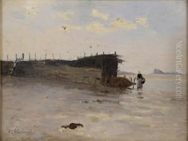 Le Port A Maree Basse Oil Painting by Gustave Edouard Le Senechal De Kerdreoret