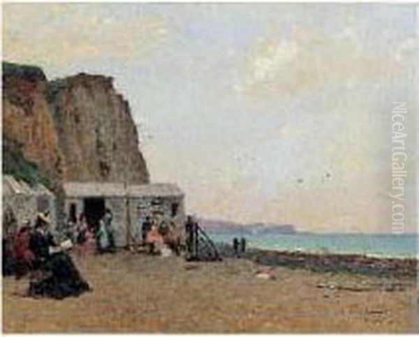 Une Journee A La Plage Oil Painting by Gustave Edouard Le Senechal De Kerdreoret