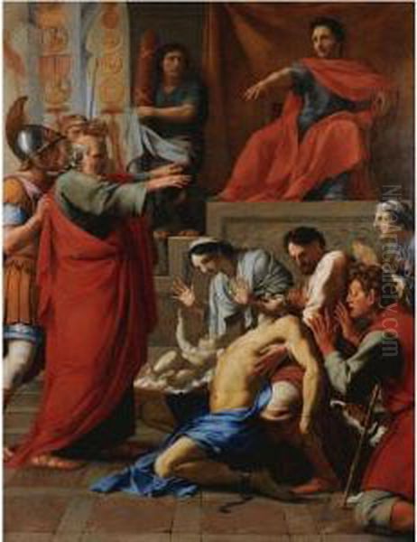 Saint Paul Exorcizing A Possessed Man Oil Painting by Eustache Le Sueur