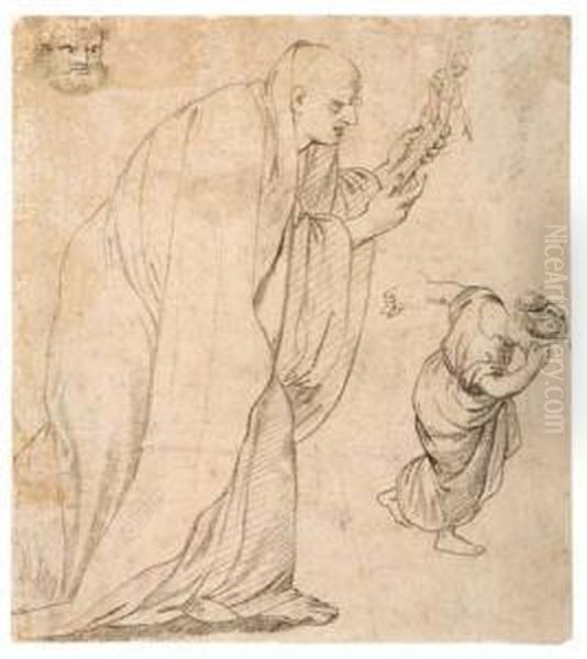 Study Of Two Figures Oil Painting by Eustache Le Sueur